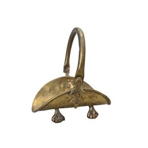 Vintage Mini Brass Claw Feet Log Holder Basket Matches Handle Primitive Decor